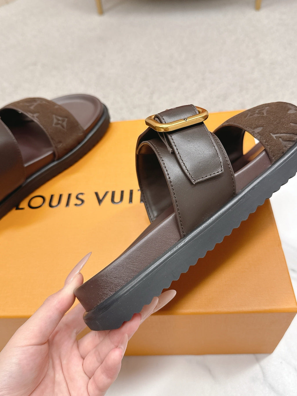 LV Venice Mule Brown Gold Suede 859349