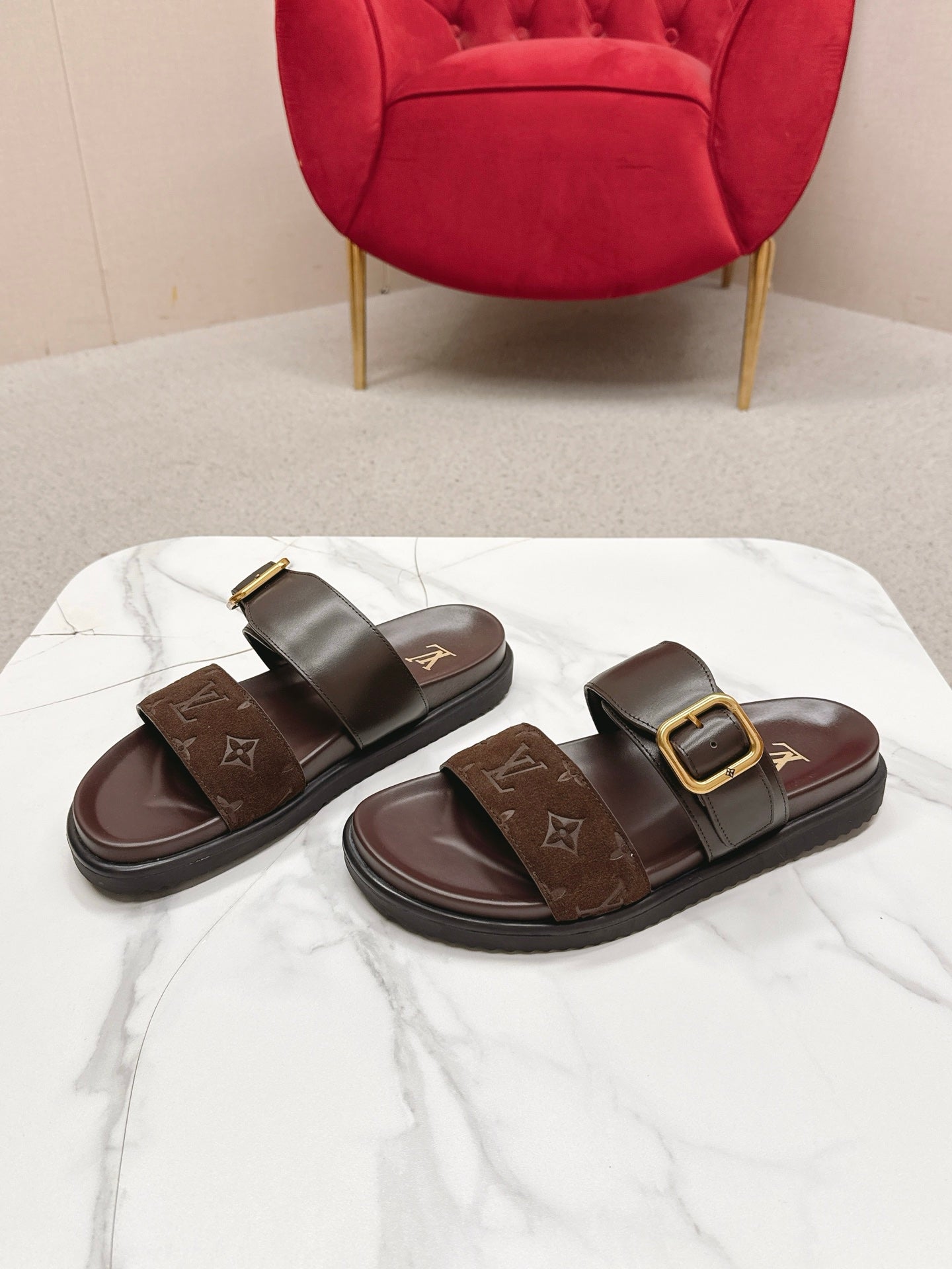 LV Venice Mule Brown Gold Suede 859349