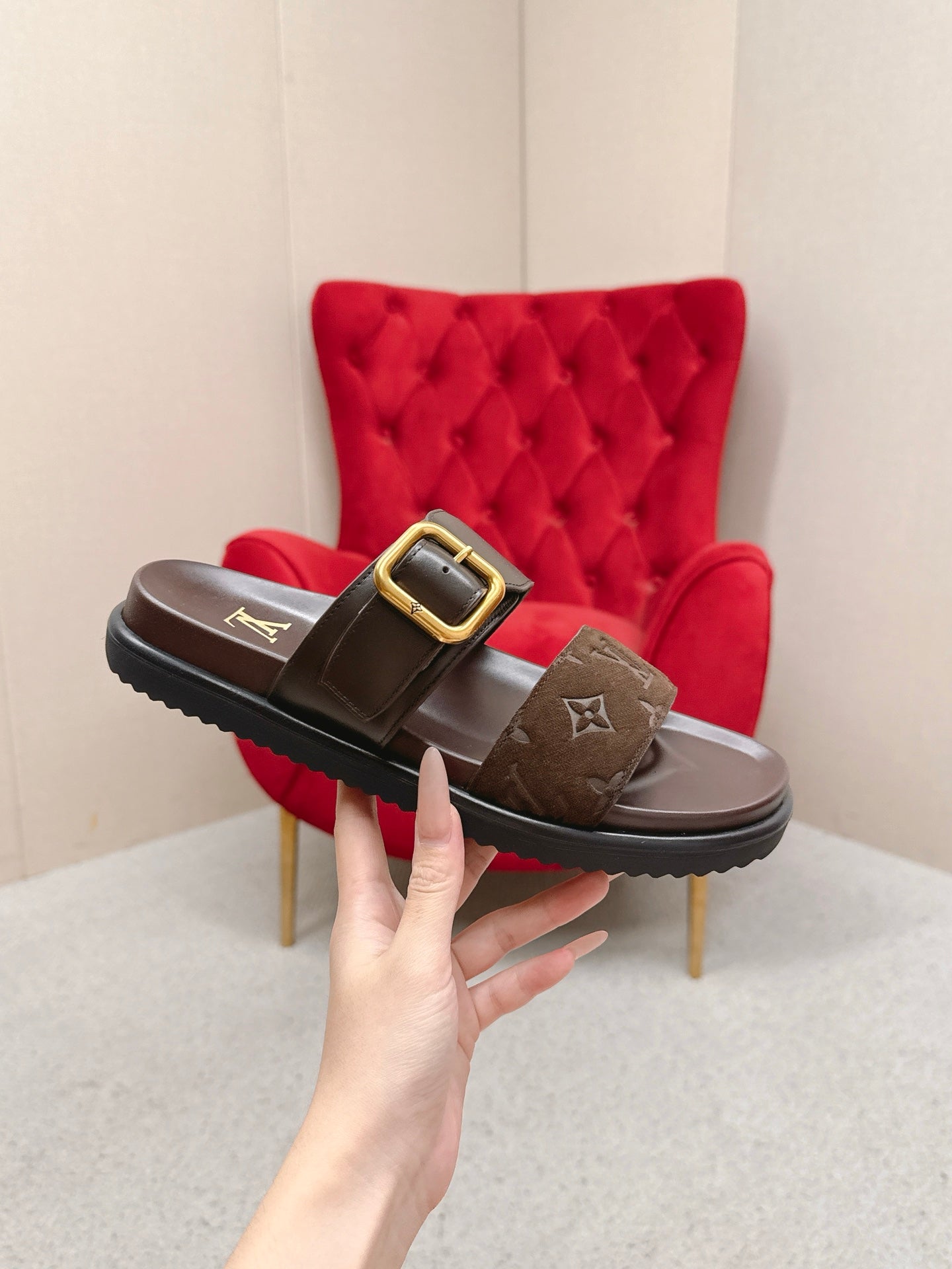 LV Venice Mule Brown Gold Suede 859349