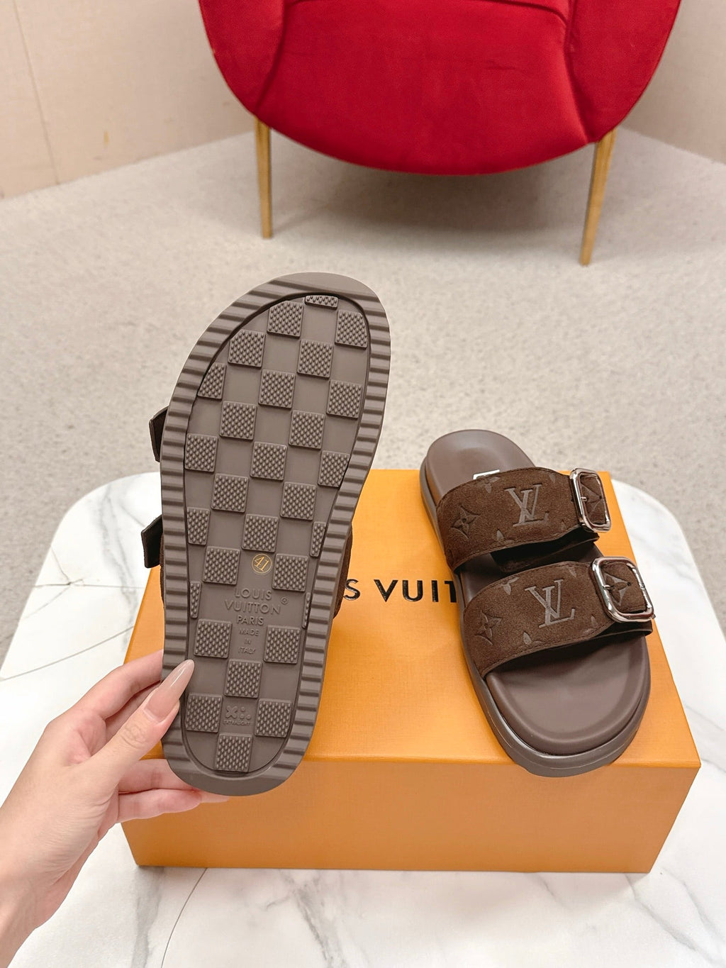 LV Venice Mule Bown Sliver Suede 859347