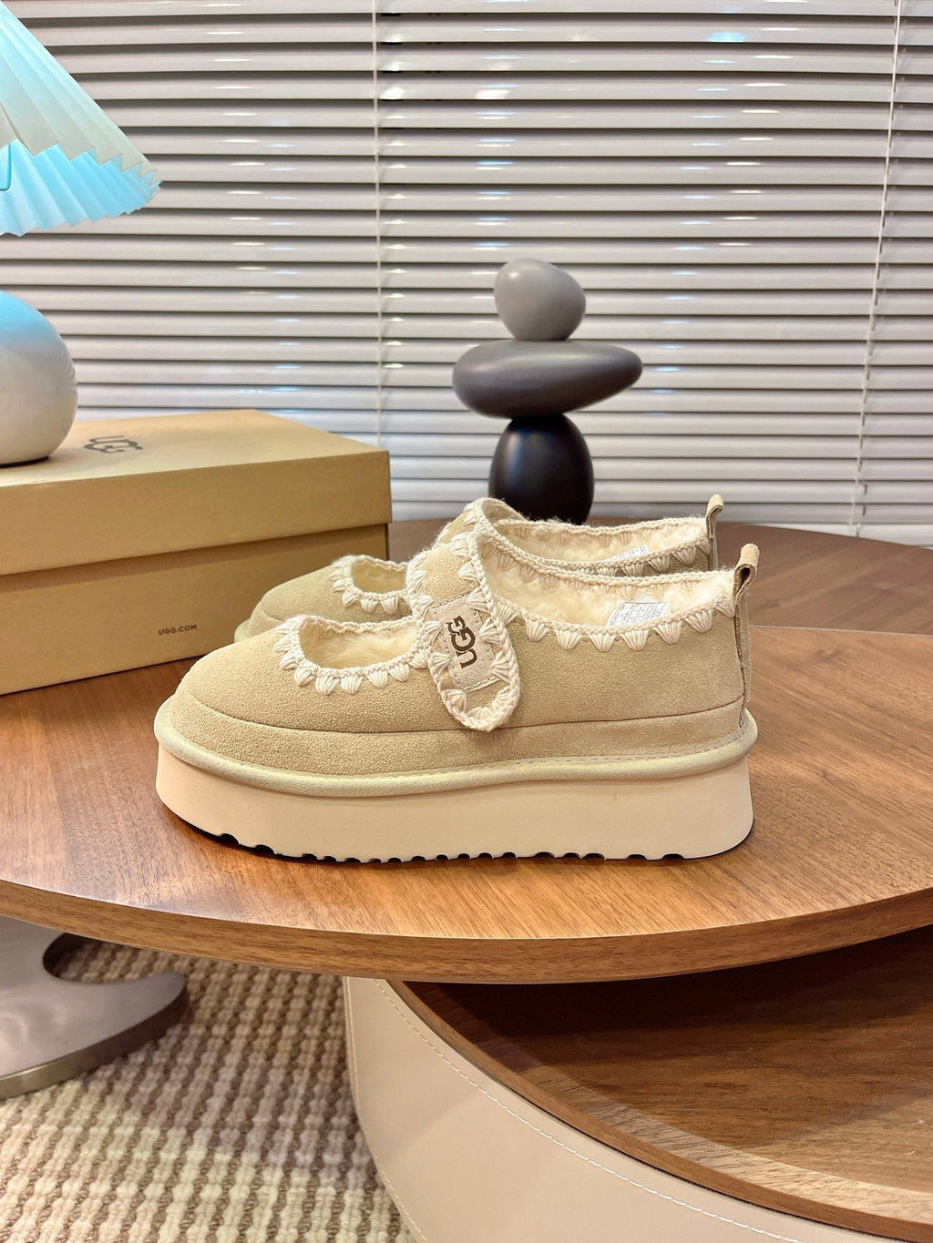 UGG Tazz Mary Jane Shoes Light Khahi Suede Shearing