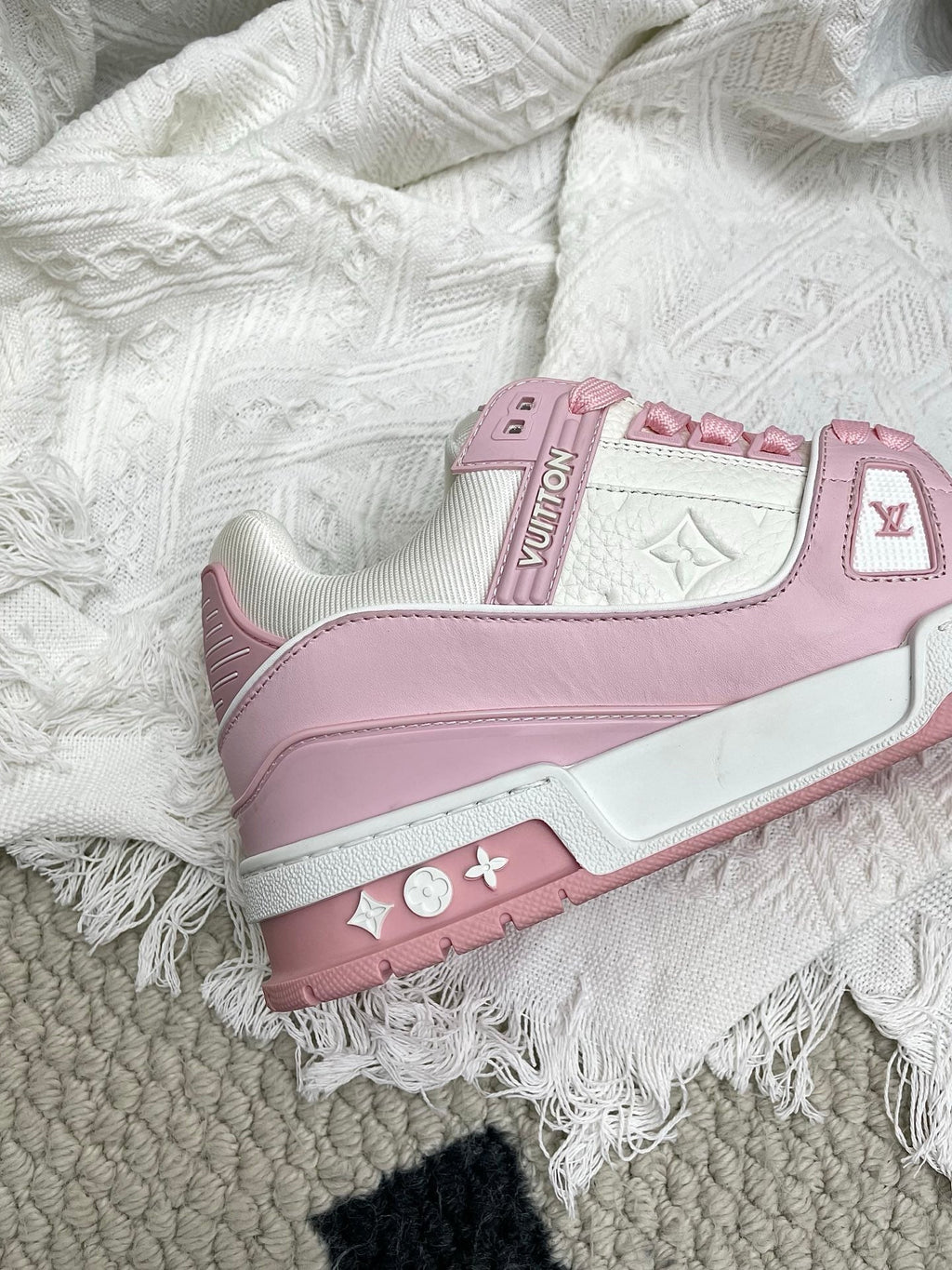 LV Trainer Sneaker White Pink Cowhide 611151
