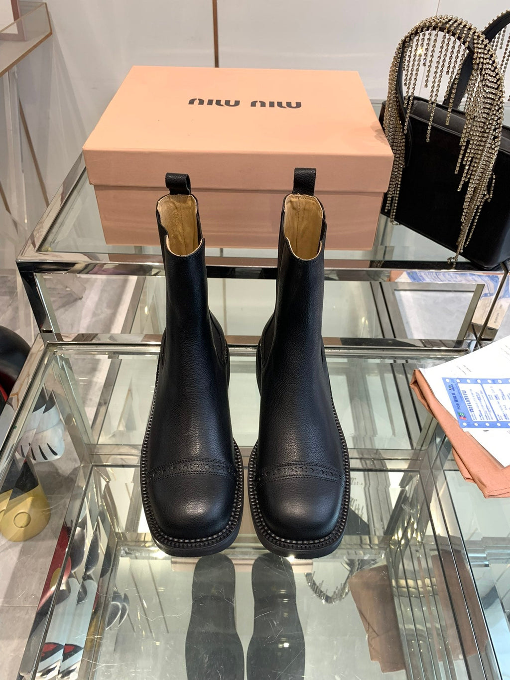 Miu short Boots Black Vegetable Blended Cowhide