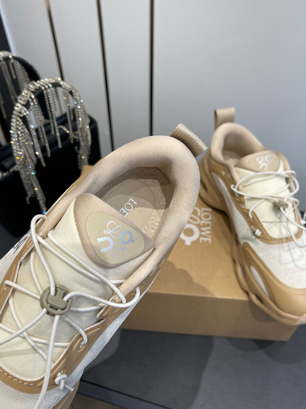 Loewe x On Cloudsolo Sneakers Cream Grey and Light Beige Polyester and Mesh 533485
