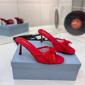 Prada Mesh 7.5cm Red Fabric Mules 834603
