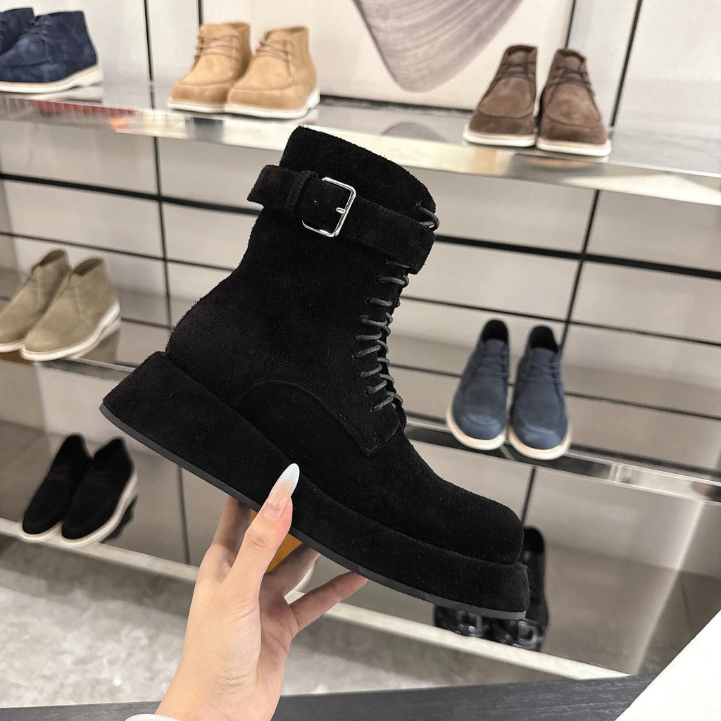 The Row SS2025 Boots With Strap Black Suede 543368