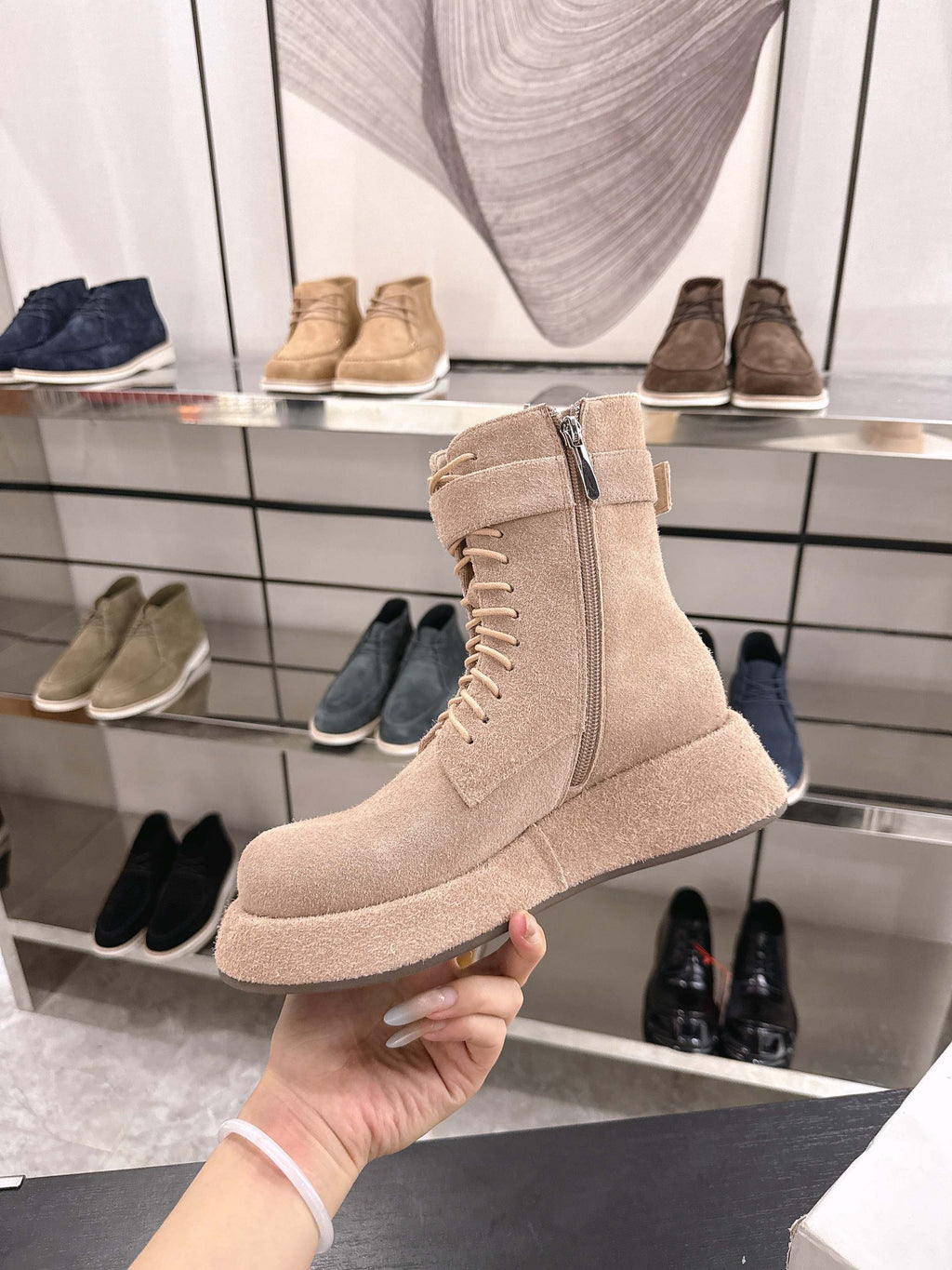The Row 2025 Lace-up Boot Apricot Suede 543369