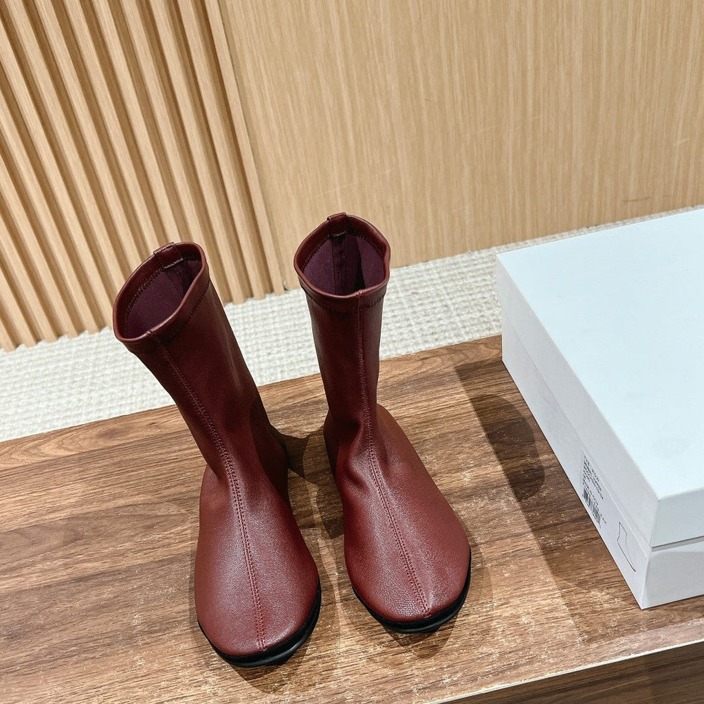The Row Mid Sock Boots Burgundy Sheepskin 427974