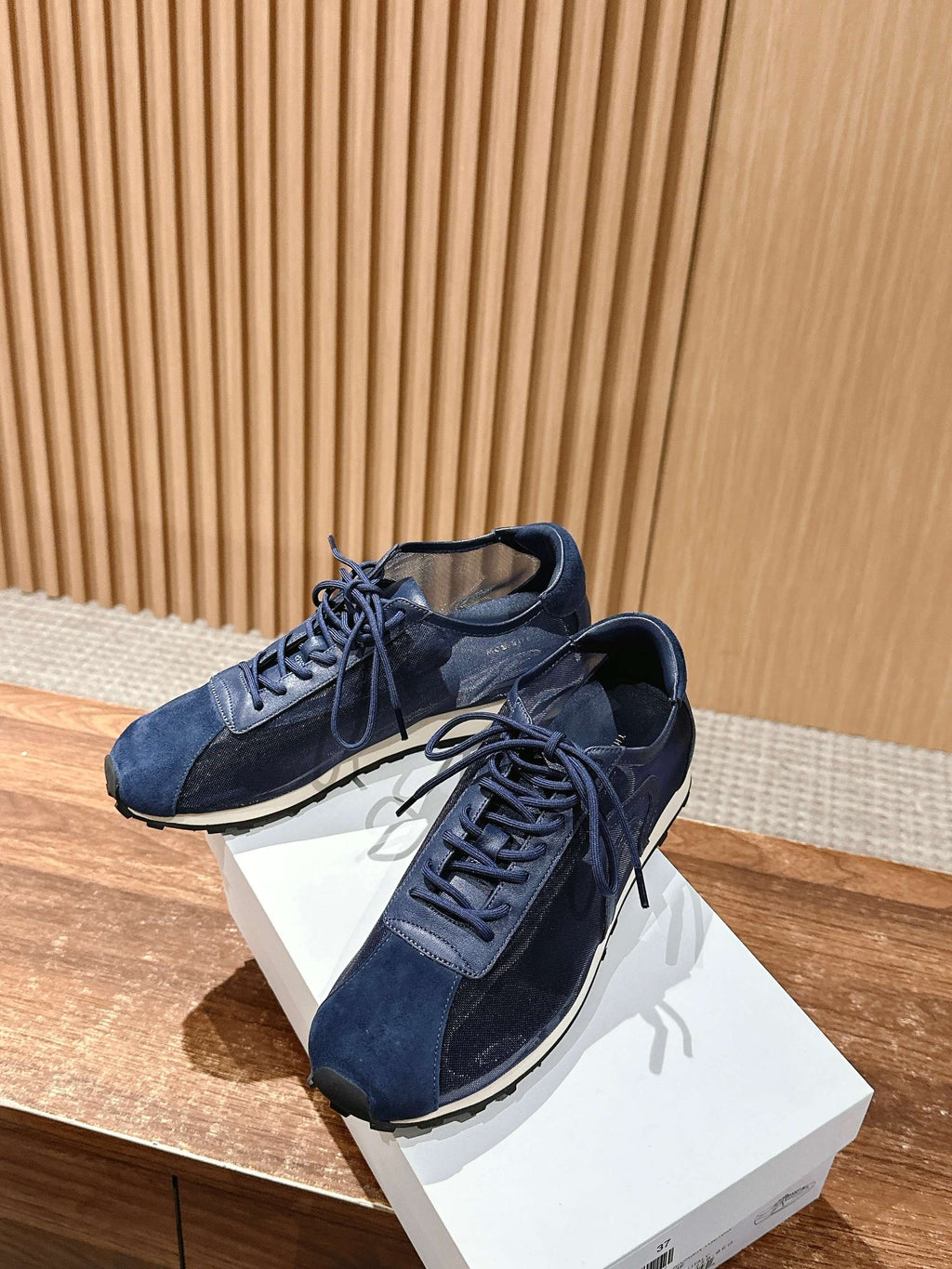 The Row  Sneakers Navy Blue Mesh And Cowhide 330593