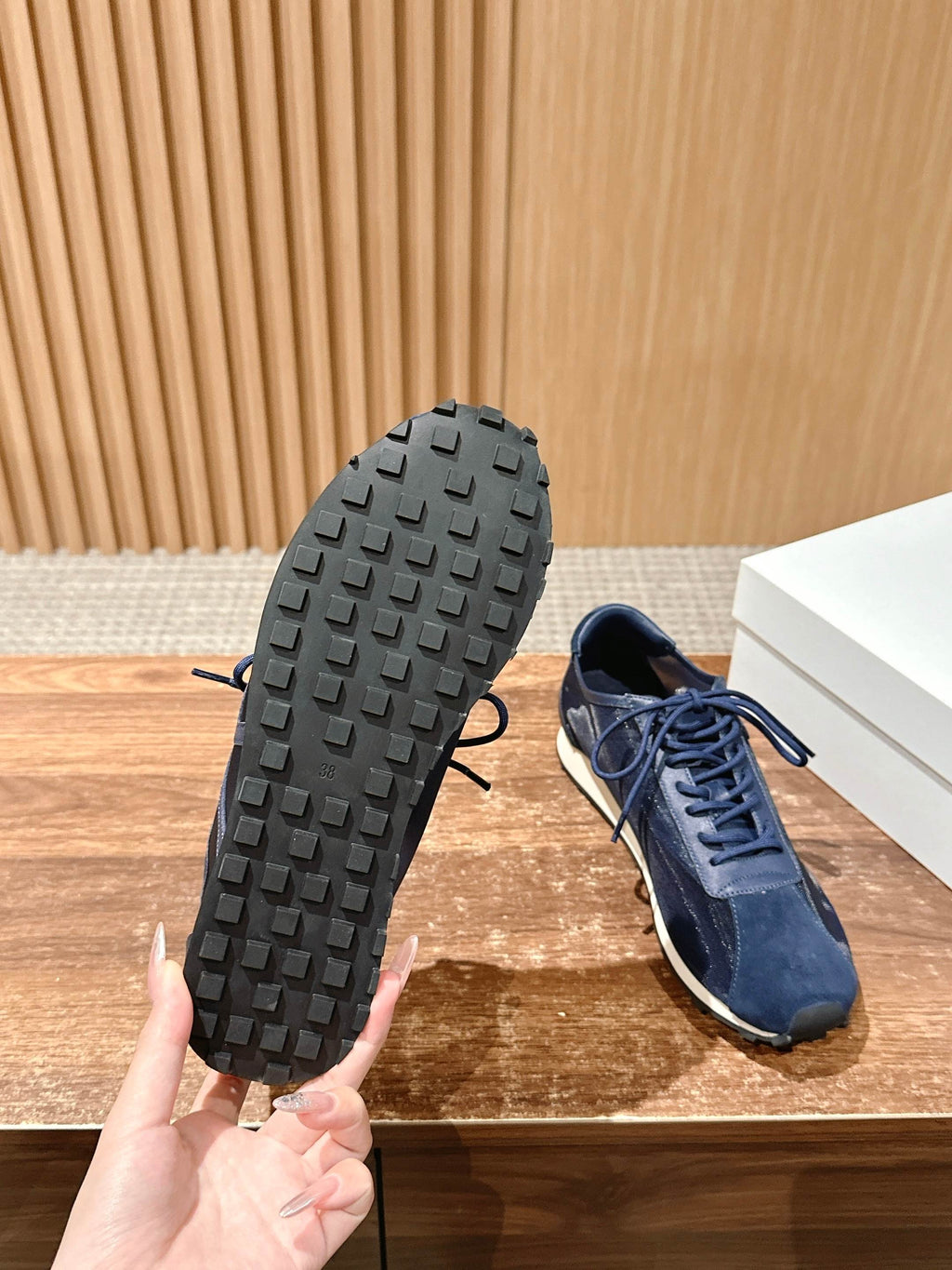 The Row  Sneakers Navy Blue Mesh And Cowhide 330593