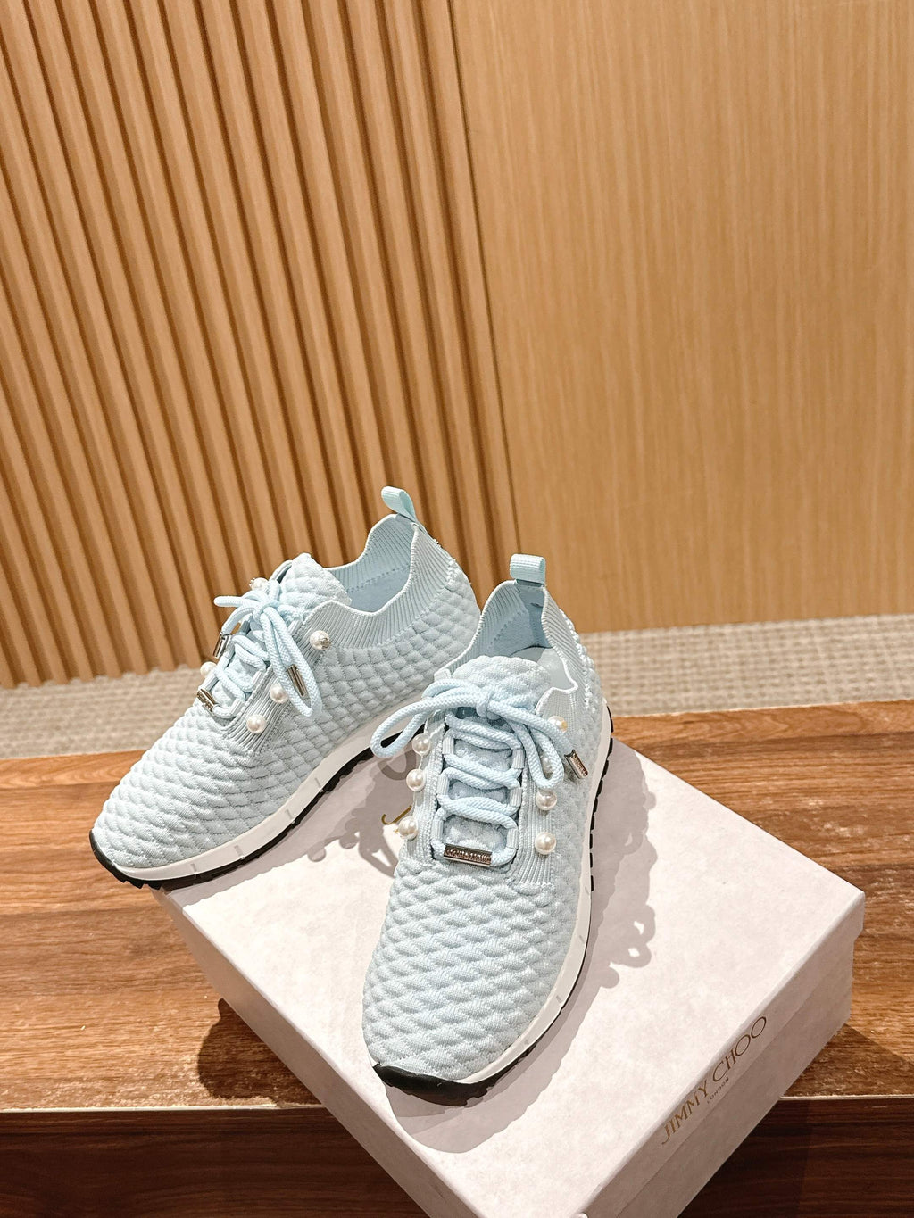 Jimmy Pearl - Embellished Sneakers Light Blue Textured Knit 400157