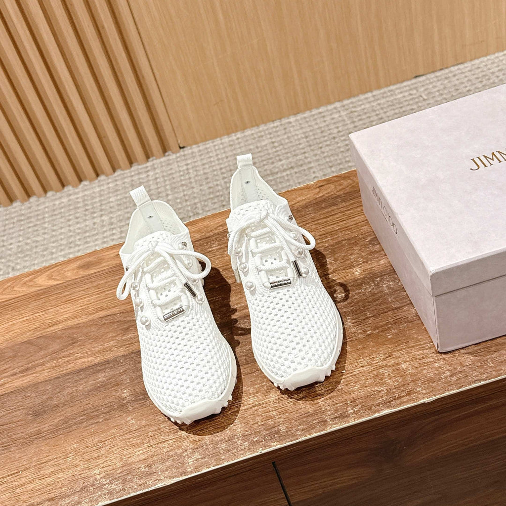 Jimmy Veles Pearl-Embellished Sneakers White Lace Rubber 400160