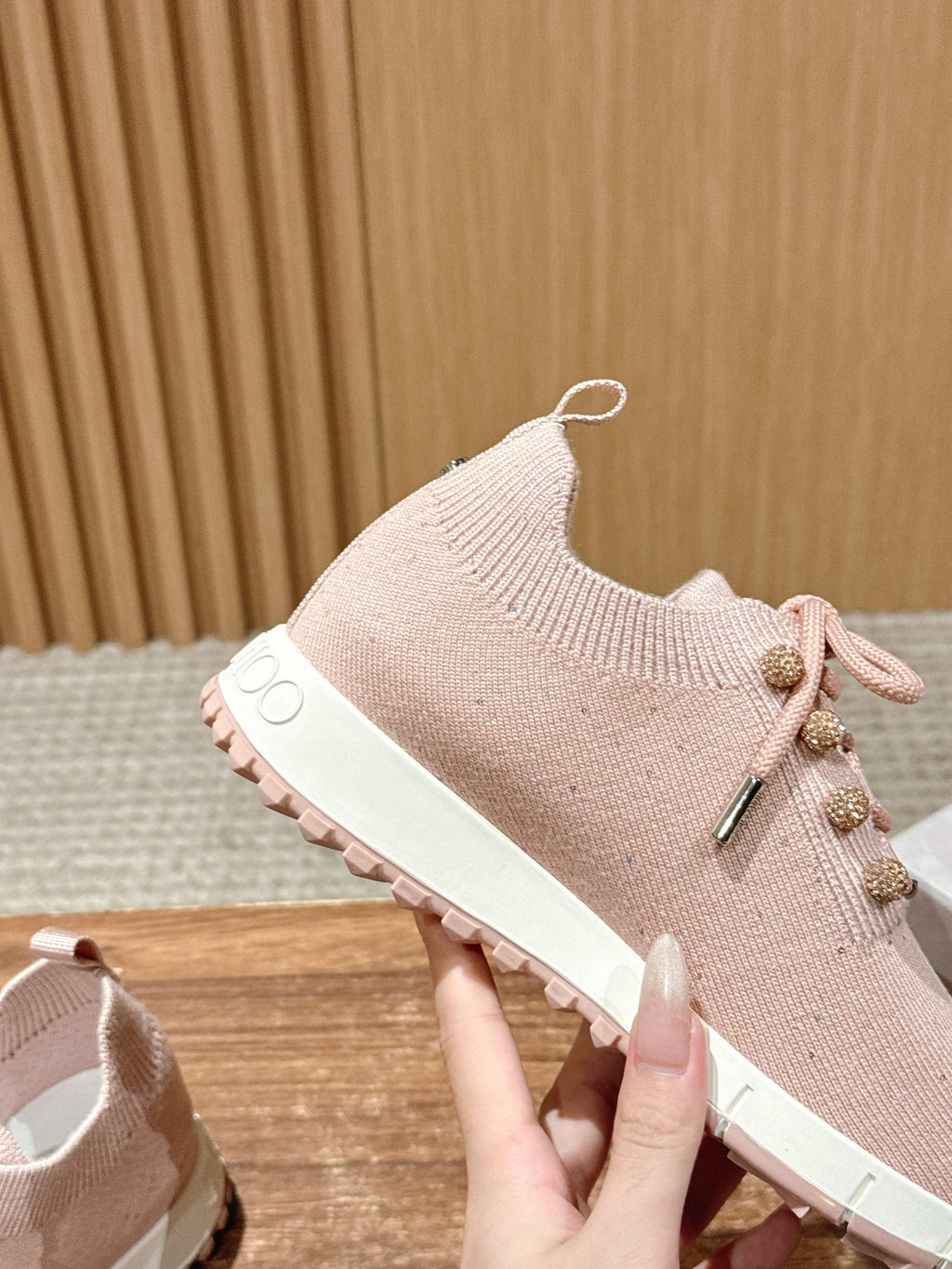 Jimmy Pave - Embellished Sneakers Light Pink Sequined Knit 400162