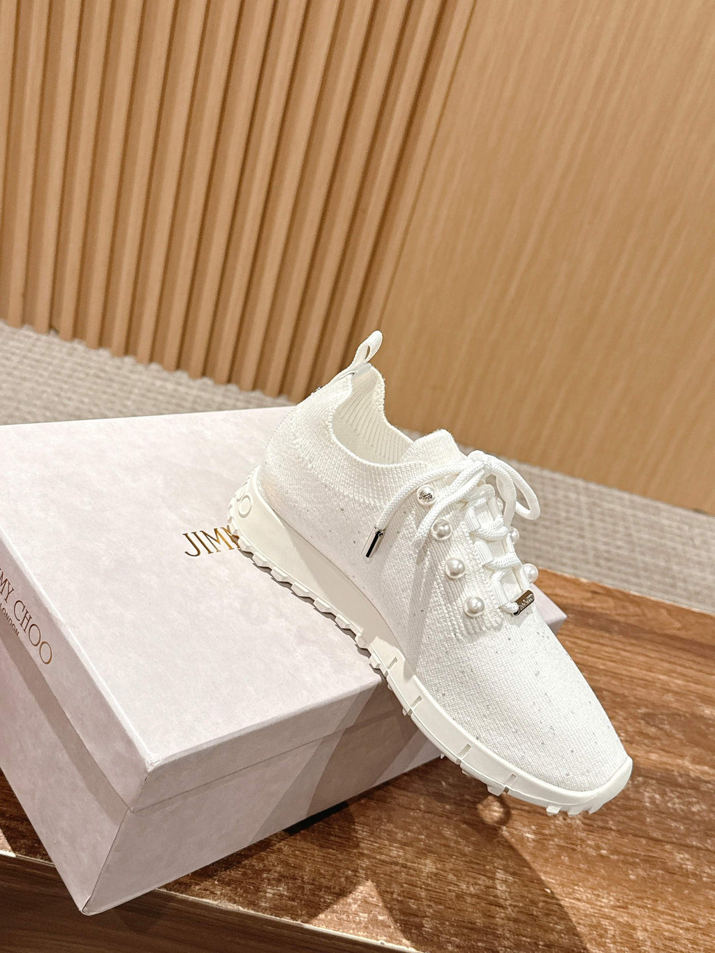 Jimmy Pave - Embellished Sneakers White Sequined Knit 400163