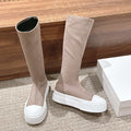 The Row Thick-soled Classic Knee-high Boots Light Brown White Suede 444172