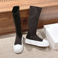 The Row Thick-soled Classic Knee-high Boots Black White Suede 444173