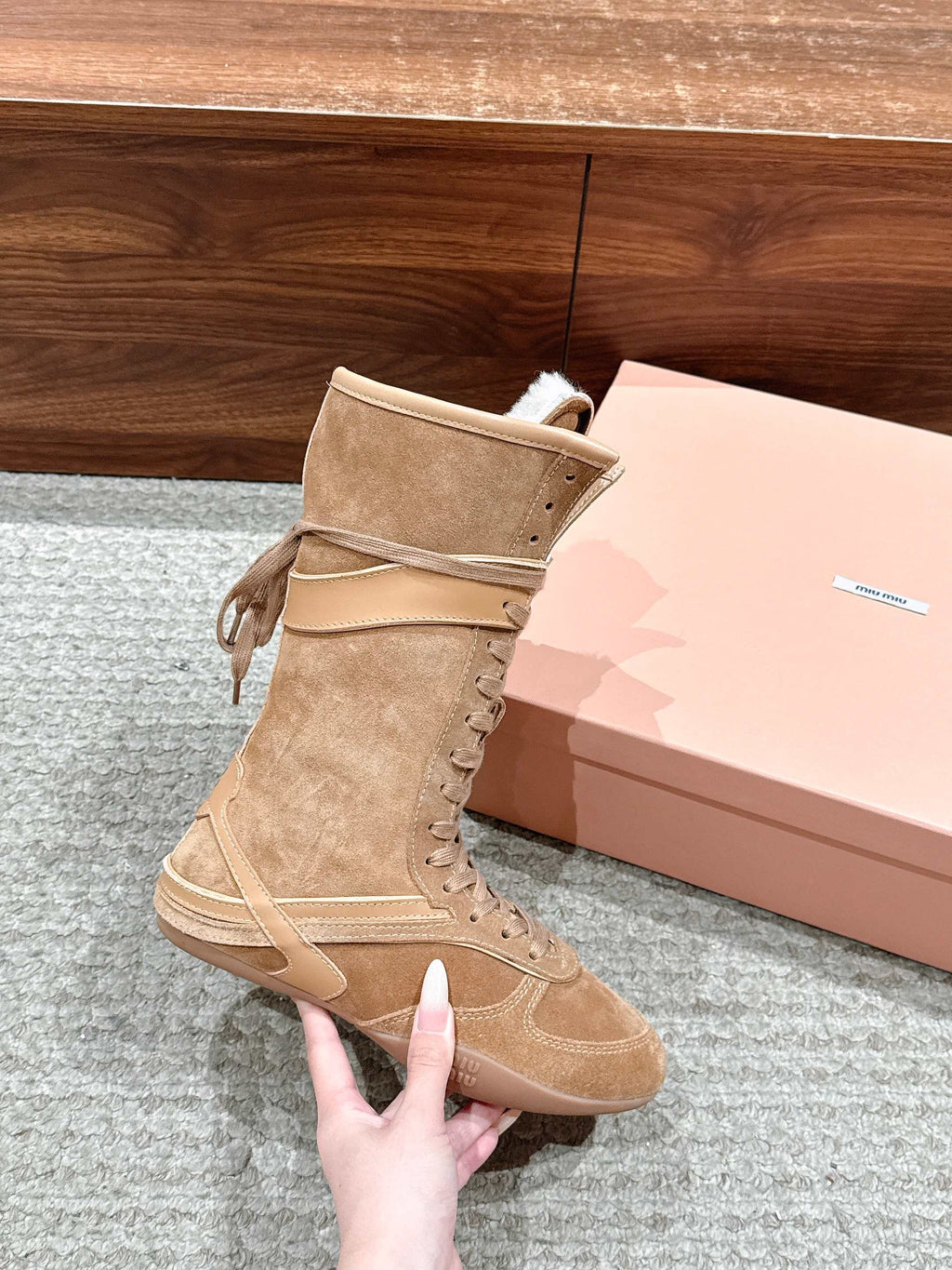 Miumiu 25 Boot Light Brown Suede Calfskin 553692