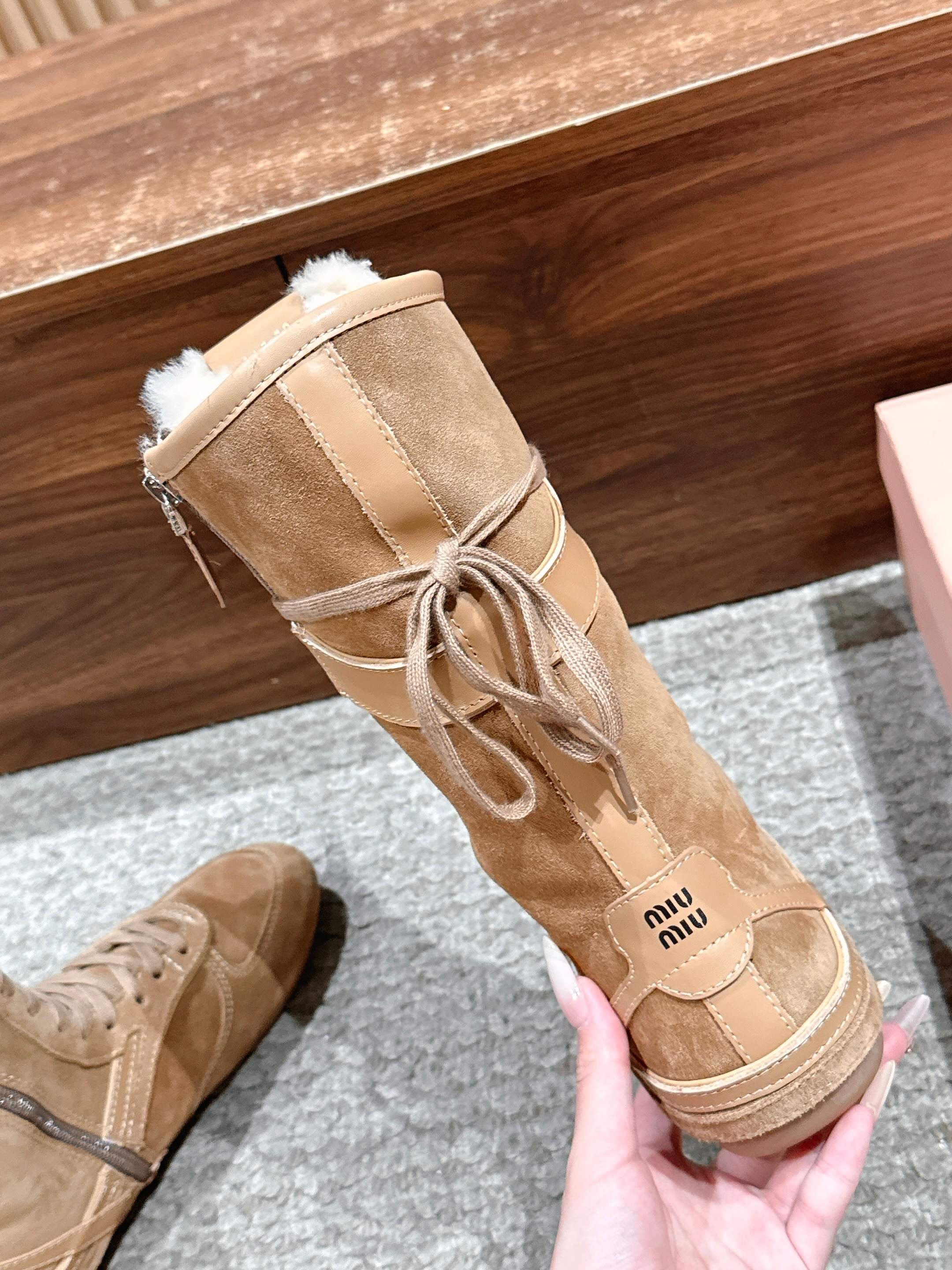 Miumiu 25 Boot Light Brown Suede Calfskin 553692