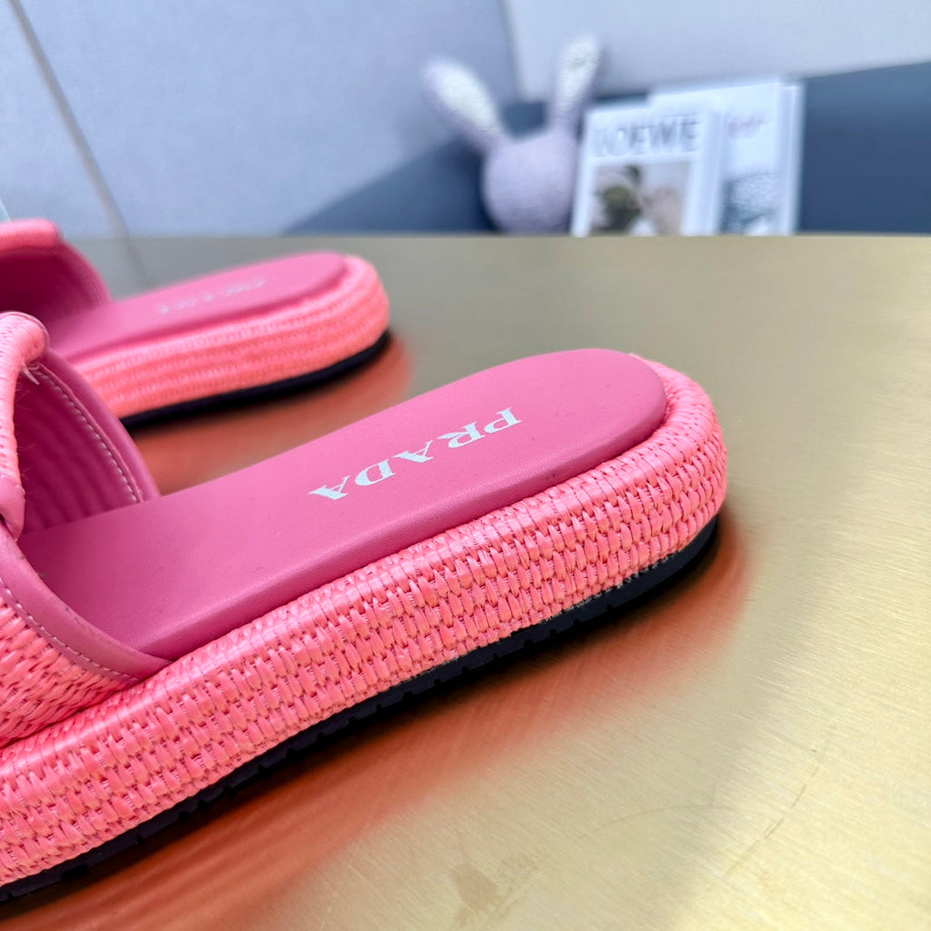 PRA CROCHET SLIDES SLIPPERS HOT PINK RAFFIA