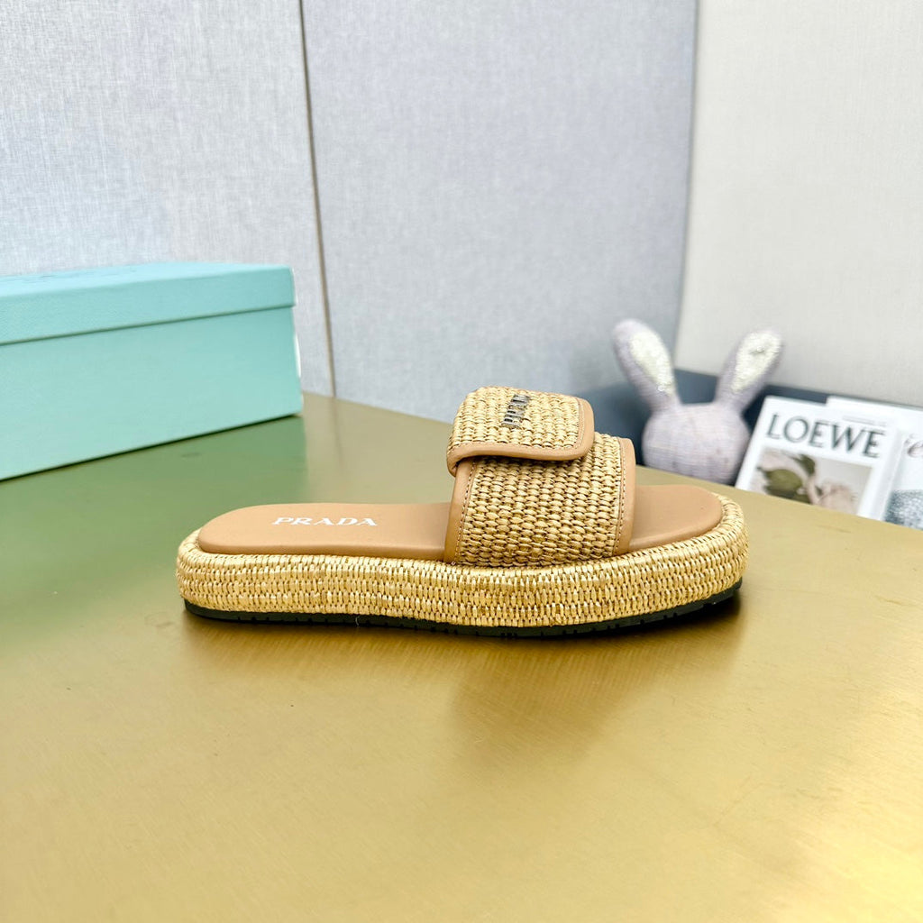 PRA CROCHET SLIDES SLIPPERS BEIGE RAFFIA