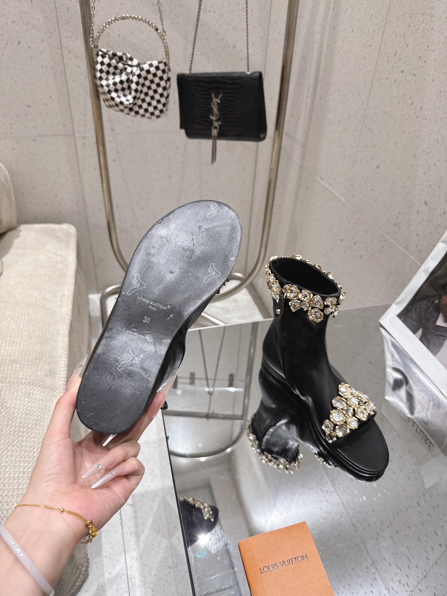 LV Talisman Open Toe Ankle Boot Black Lambskin 849384