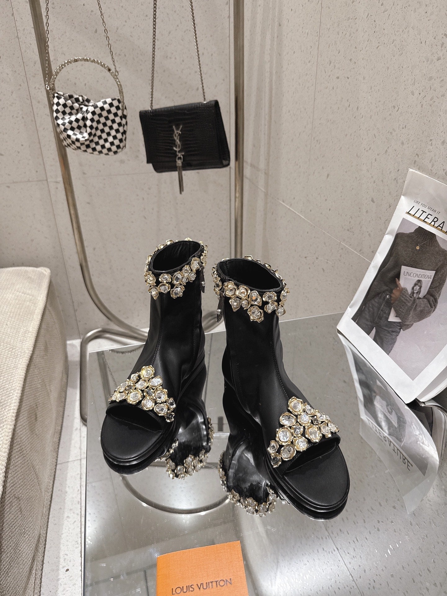 LV Talisman Open Toe Ankle Boot Black Lambskin 849384