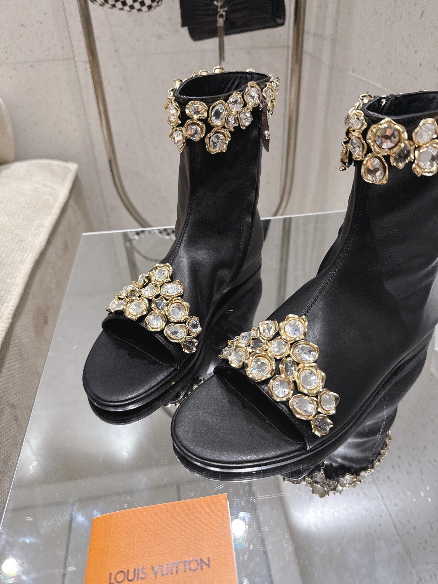 LV Talisman Open Toe Ankle Boot Black Lambskin 849384