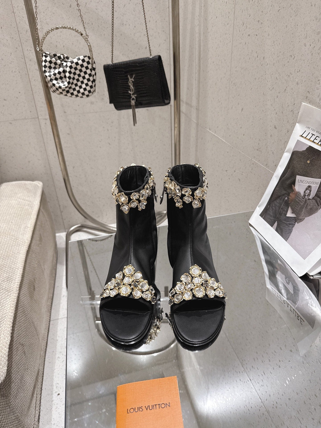 LV Talisman Open Toe Ankle Boot Black Lambskin 849384