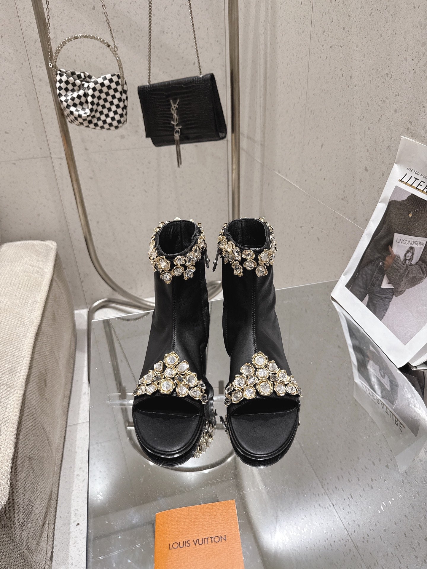 LV Talisman Open Toe Ankle Boot Black Lambskin 849384