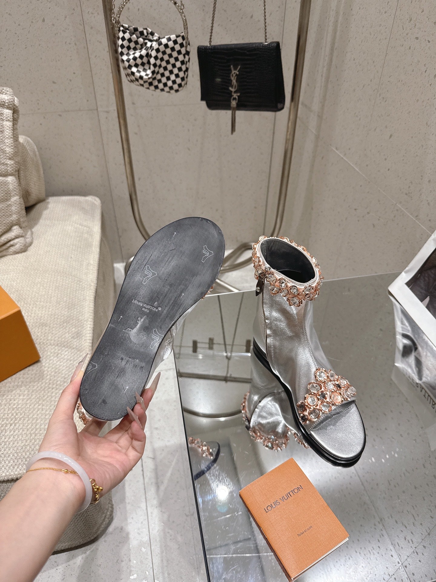 LV Talisman Open Toe Ankle Boot Sliver Lambskin 849385