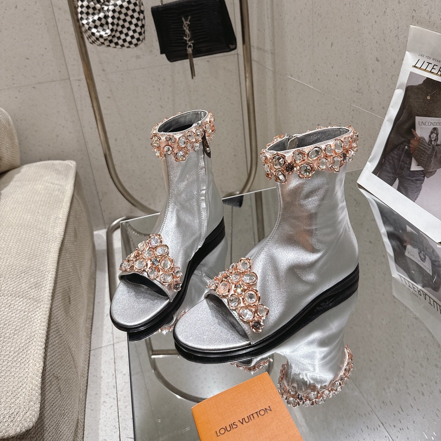 LV Talisman Open Toe Ankle Boot Sliver Lambskin 849385