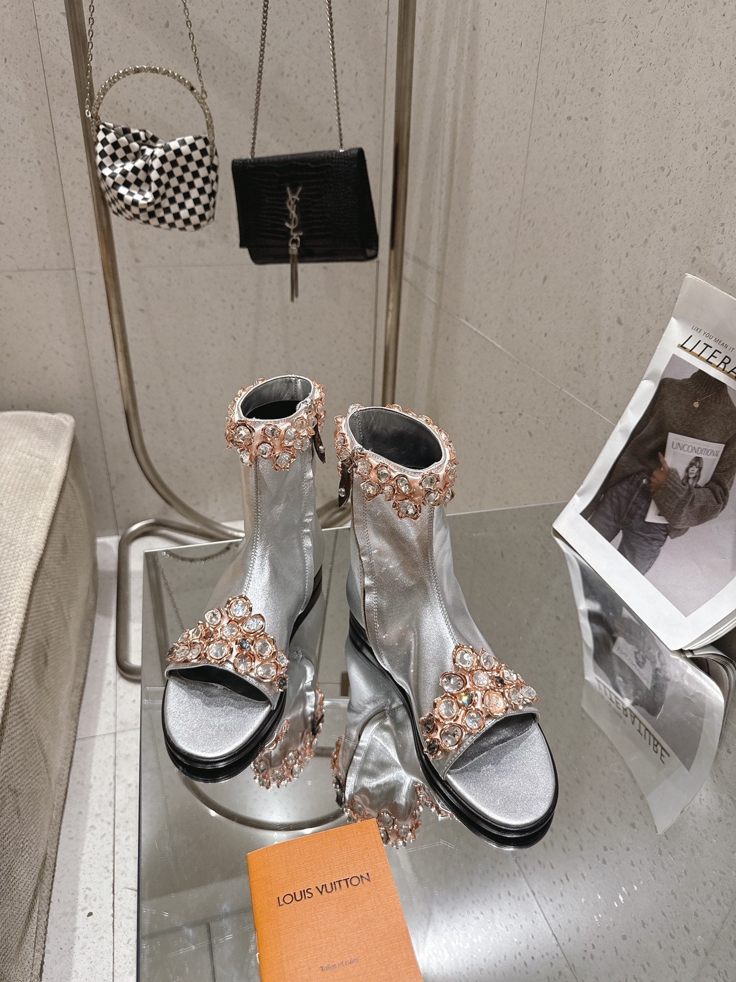 LV Talisman Open Toe Ankle Boot Sliver Lambskin 849385