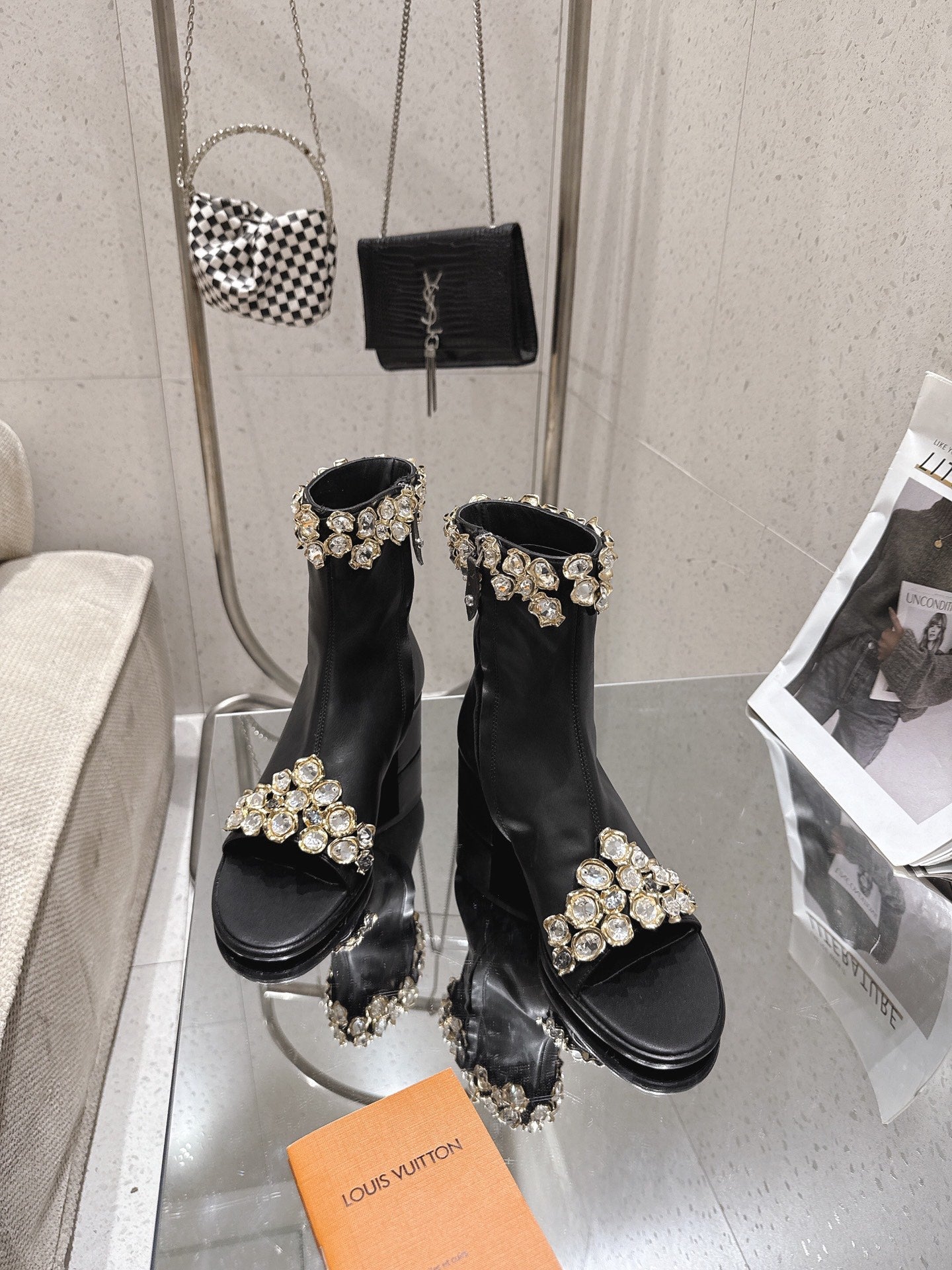 LV Talisman Open Toe Ankle Boot Black Lambskin 849386