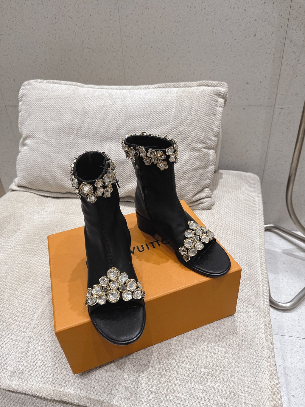 LV Talisman Open Toe Ankle Boot Black Lambskin 849386