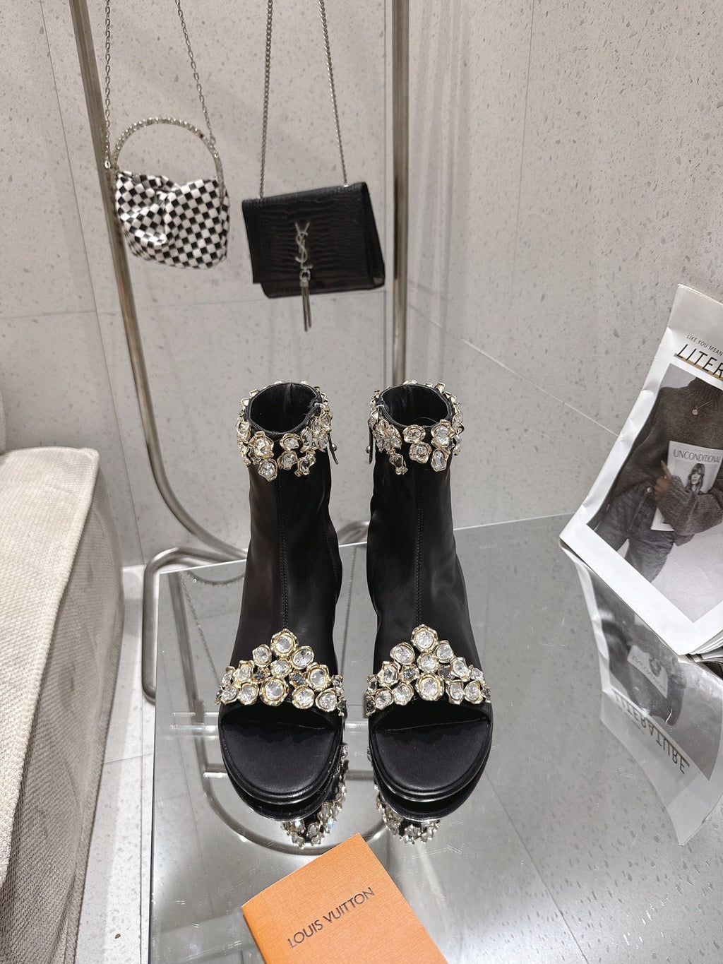 LV Talisman Open Toe Ankle Boot Black Lambskin 849386