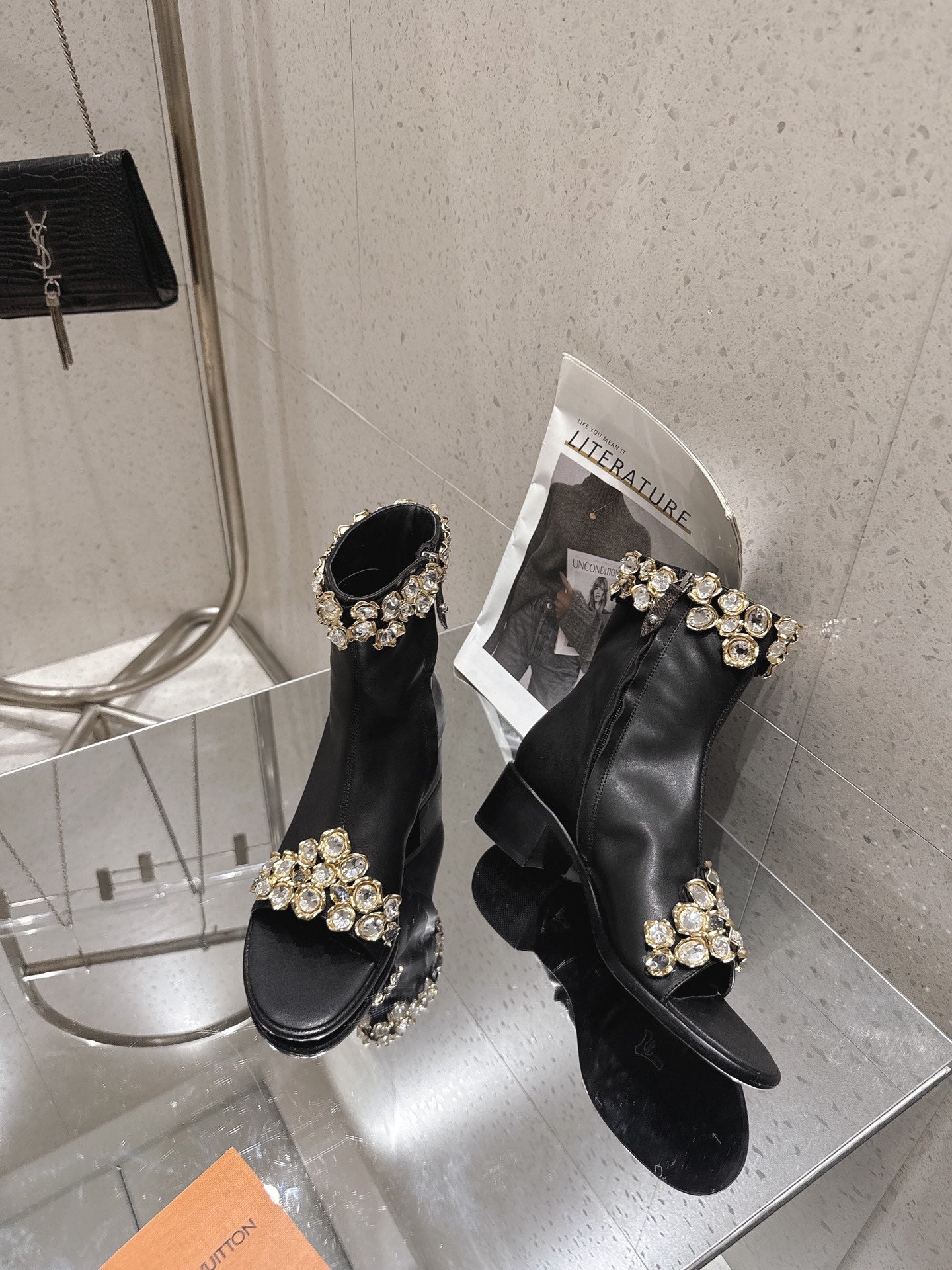 LV Talisman Open Toe Ankle Boot Black Lambskin 849386
