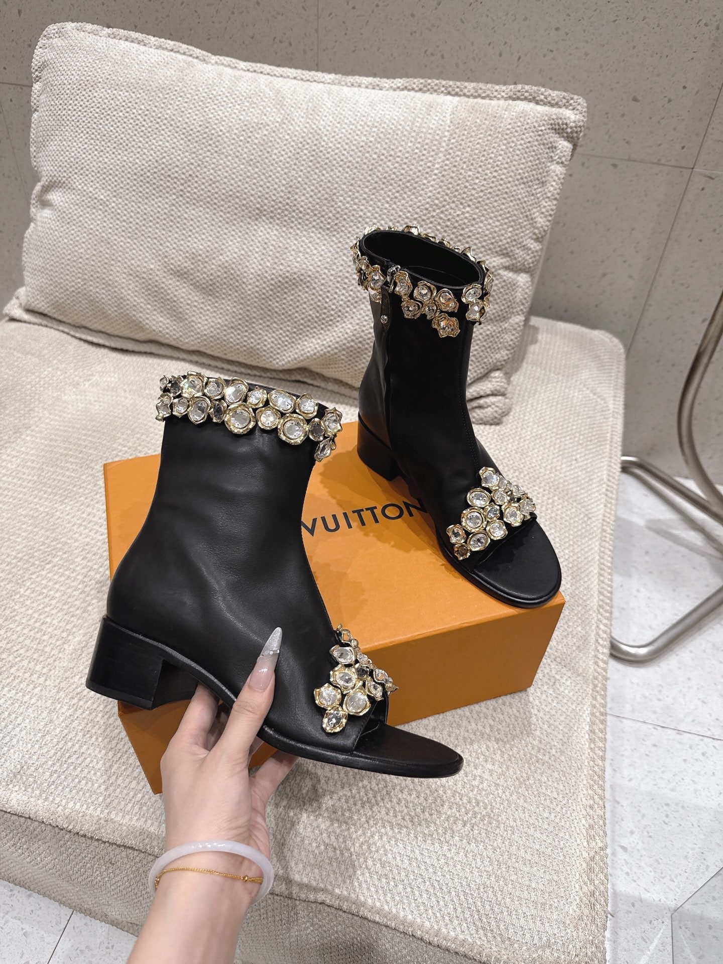 LV Talisman Open Toe Ankle Boot Black Lambskin 849386