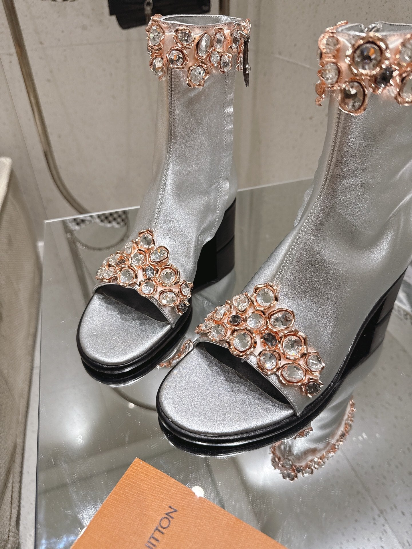 LV Talisman Open Toe Ankle Boot Sliver Lambskin 849387