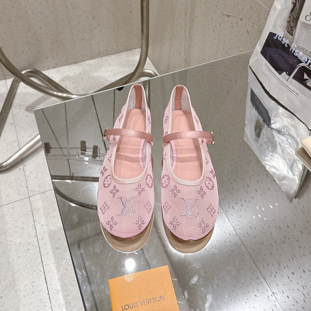 LV 26s Romy Flat Ballerina Pink Mesh 849377
