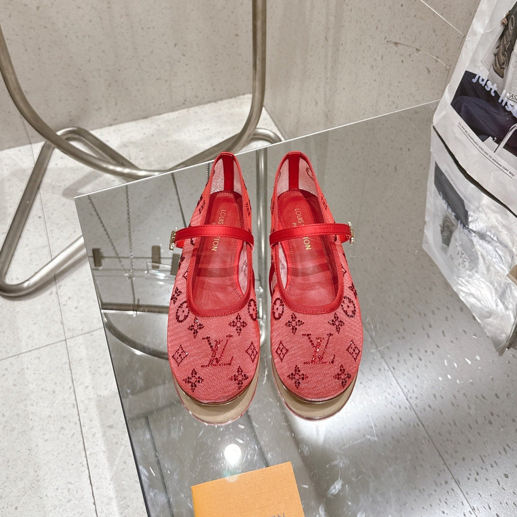 LV 26s Romy Flat Ballerina Red Mesh 849378