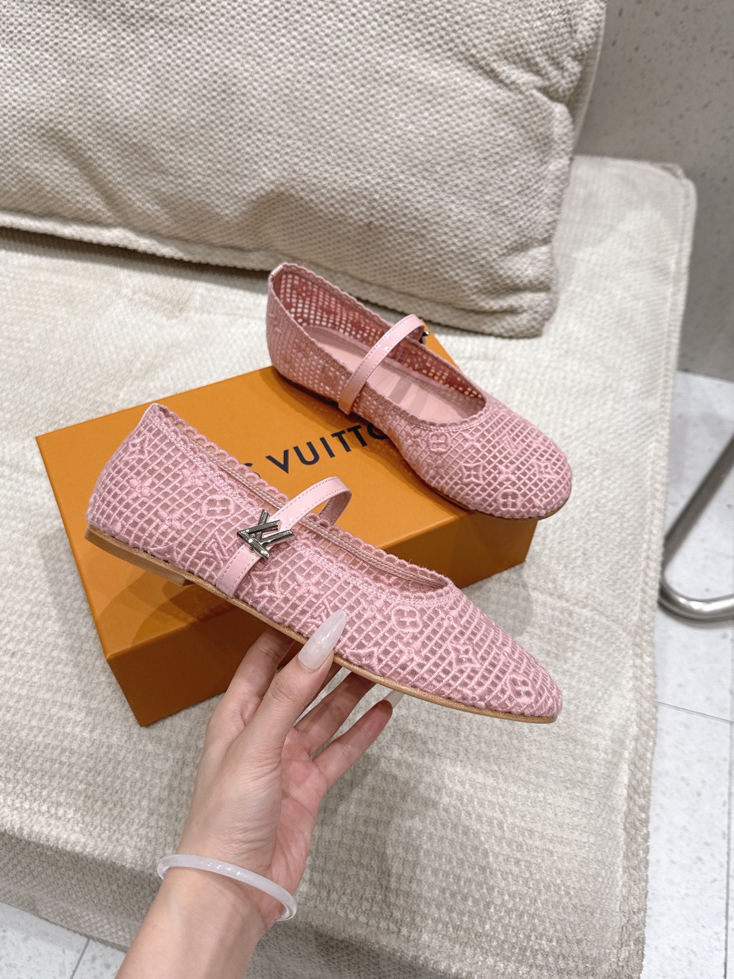 LV Romy Flat Ballerina Pink Mesh 849381