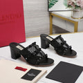 WOMEN'S BLACK ROCKSTUD BLACK MESH SLIDER SANDAL WITH MATCHING STUDS 65 MM