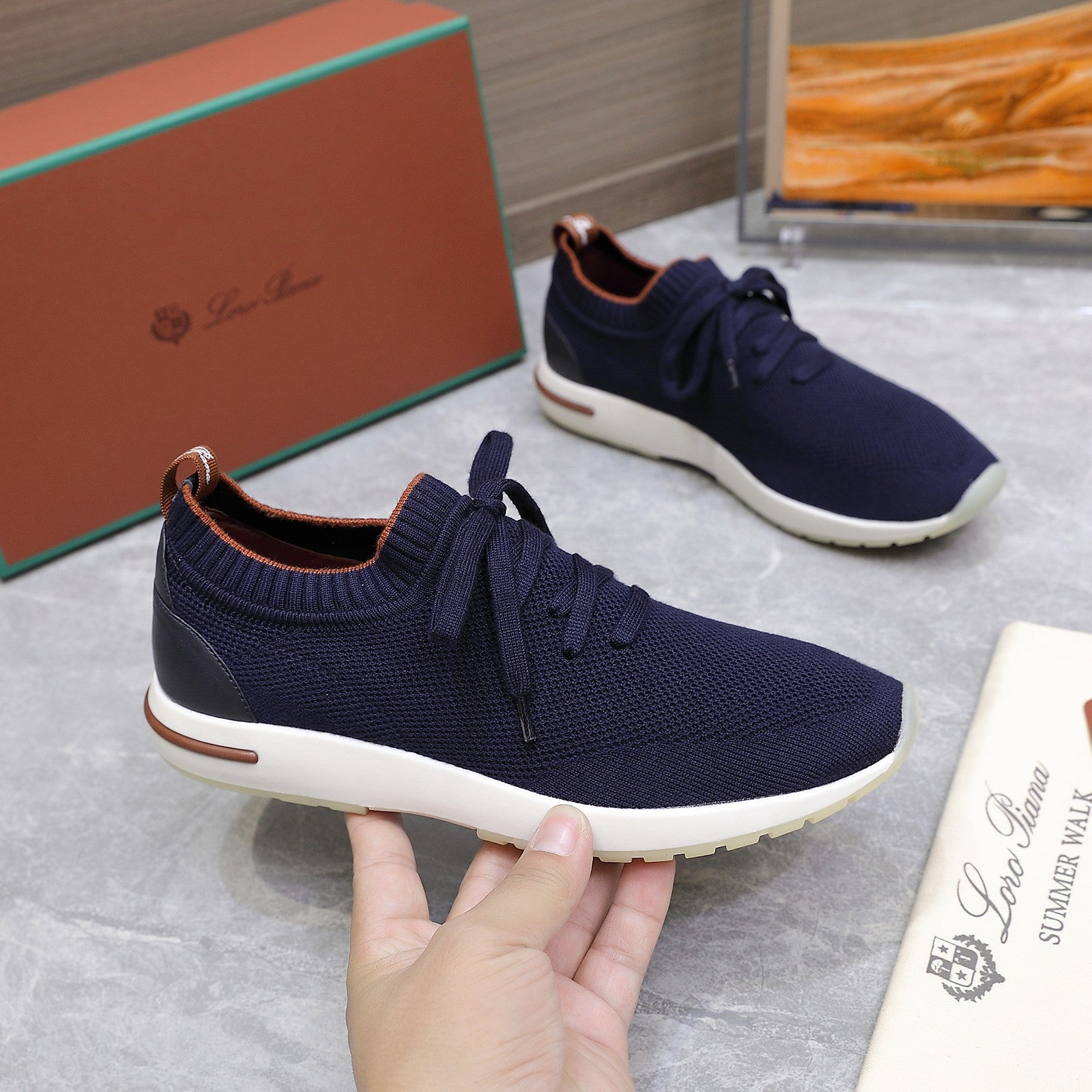 LP lady Flexy Walk Sneaker Black mix Orange Wool And Calfskin 310451