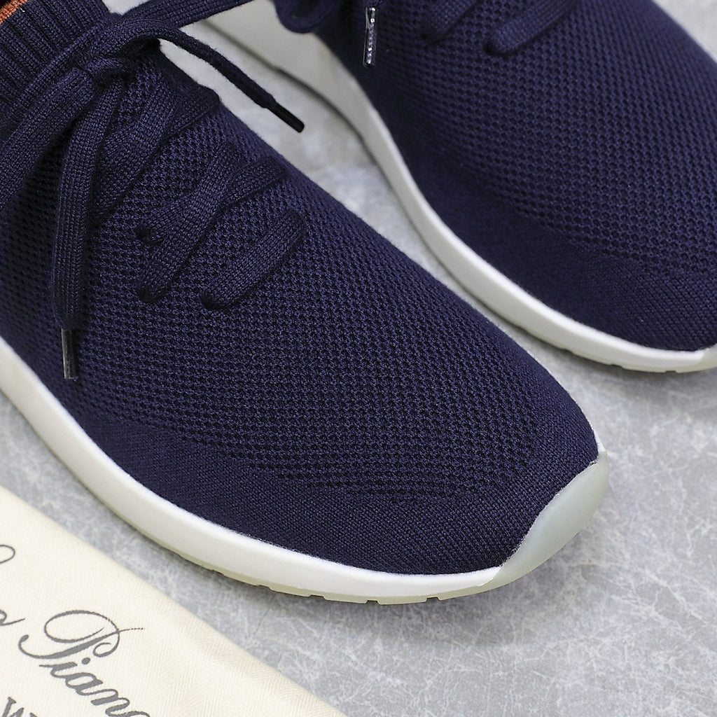 LP lady Flexy Walk Sneaker Navy Blue mix Orange Wool and Calfskin 310450