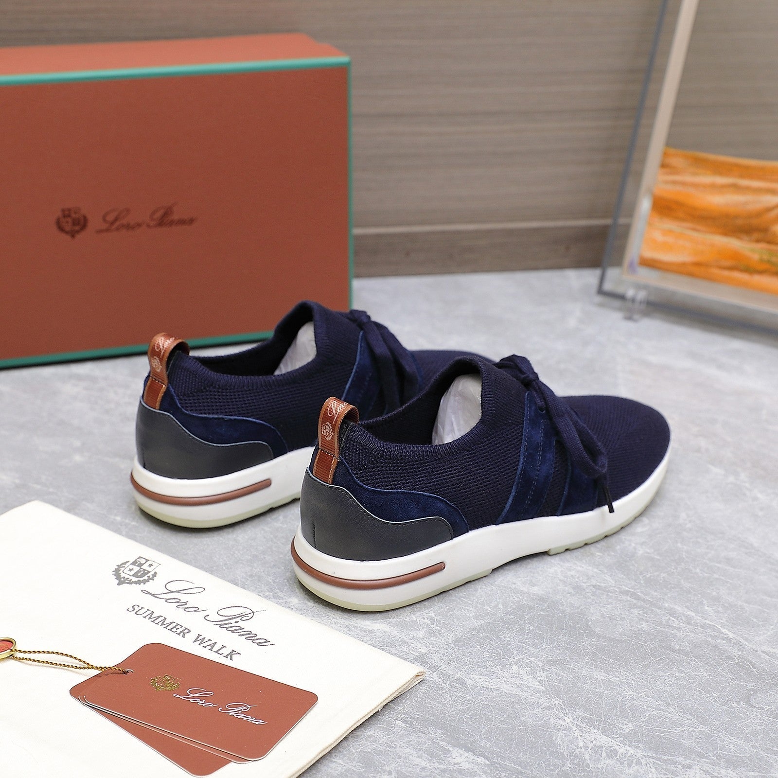 LP lady Flexy Walk Sneaker Navy Blue Wool and Calfskin 310455