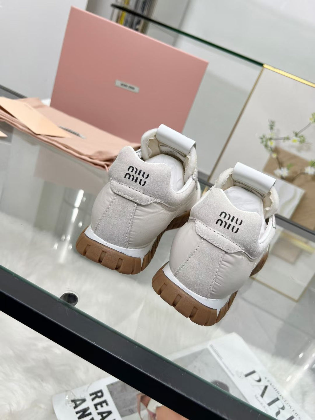 Miu TYRE Sneakers White Suede Technical Fabric 456329