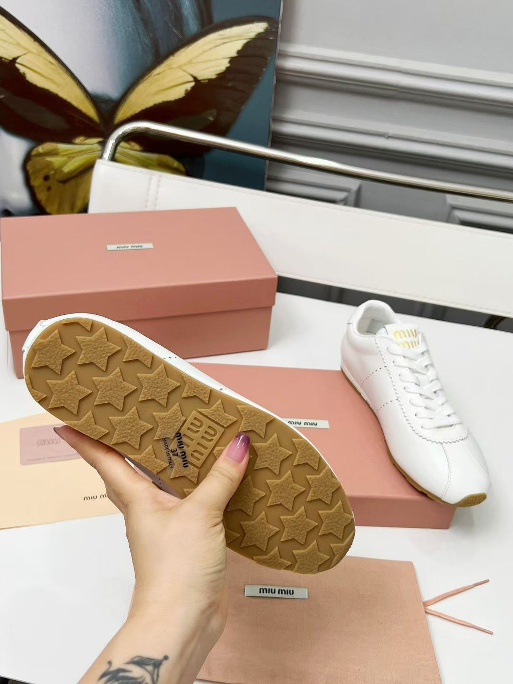 Miu Plume Sneakers White Cowhide 456354