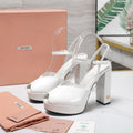 Miu Block-Heel Platform Sandals 125mm White Patent Leather 504174
