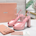 Miu Block-Heel Platform Sandals 125mm Pink Patent Leather 504175