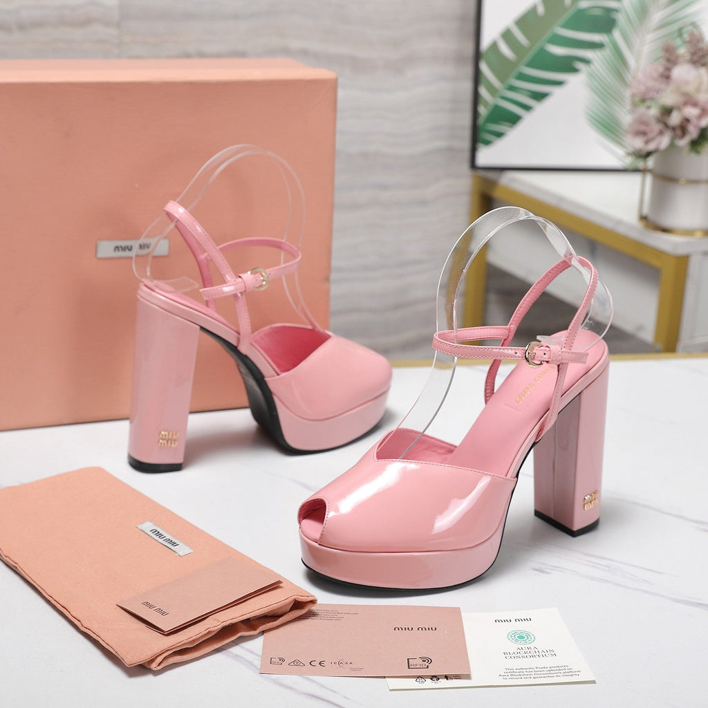 Miu Block-Heel Platform Sandals 125mm Pink Patent Leather 504175